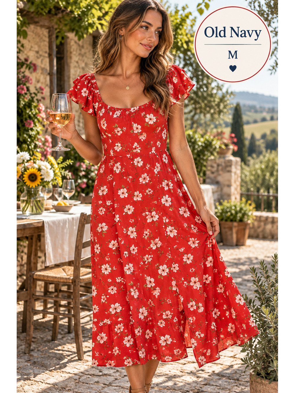 Old Navy | M | Red Floral Maxi Dress